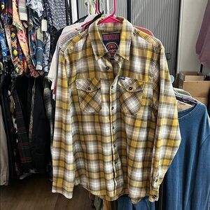 DIXXON “Lager” Gold and White Plaid Casual Button Down Shirt
